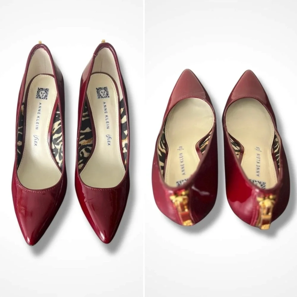 Anne Klein Pumps Womens Size 6.5 Burgundy Patent AKFALICIA iFlex Back‎ Zip Heels